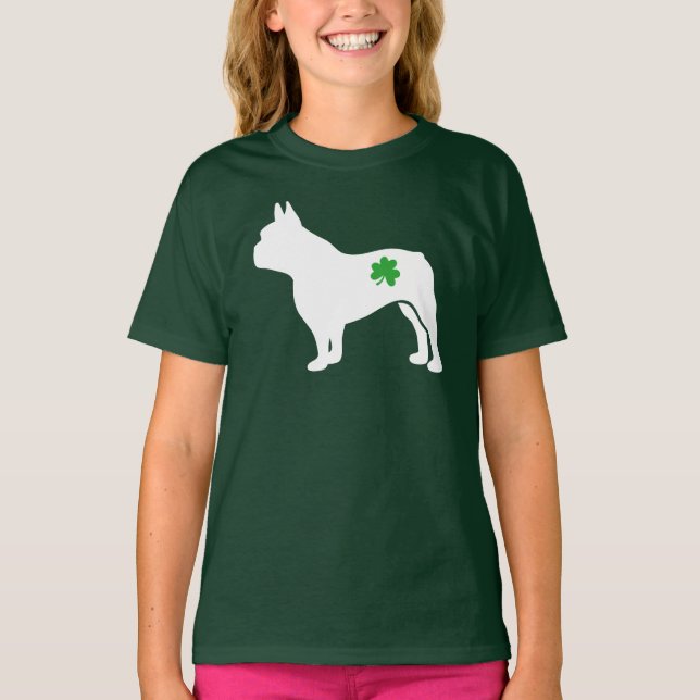 Camiseta Cachorro francês Shamrock Engraçado Rua do dia de  (Frente)