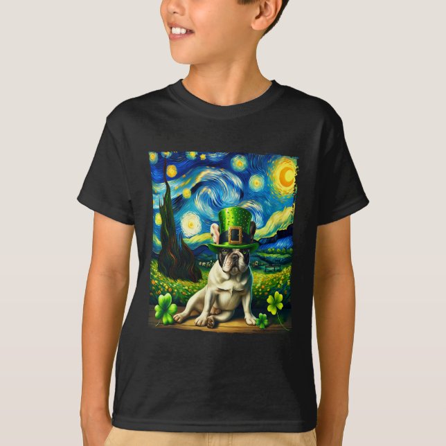 Camiseta Cachorro francês Starry Night Saint Patricks Day D (Frente)