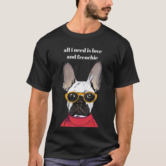 Camiseta Cachorro Francês Vermelho Bonito Com Óculos De Neo (Frente)