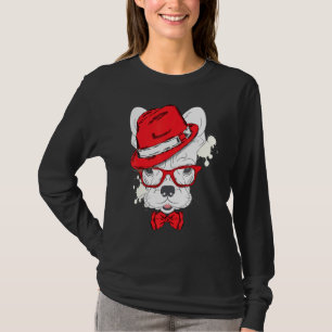 Camiseta Cachorro Francês Vestido Um Chapéu E Óculos