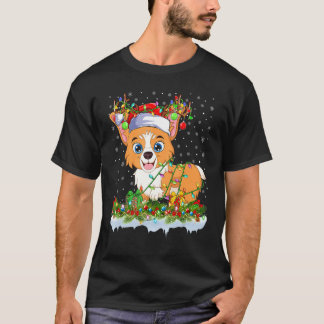 Camiseta Cachorro Galês Xmas Corgi Luzes De Natal Santa Ren