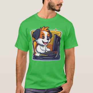 Camiseta Cachorro Gamer Jogando Jogos de Vídeo Controle Fon