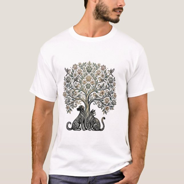 Camiseta Cachorro Gato Árvore da Vida  (Frente)