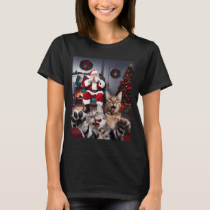 Camiseta Cachorro Gato Engraçado De Natal Selfie Com Papai