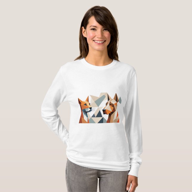 Camiseta Cachorro Geométrico & Gato Arte Moderna Abstrato P (Frente Completa)