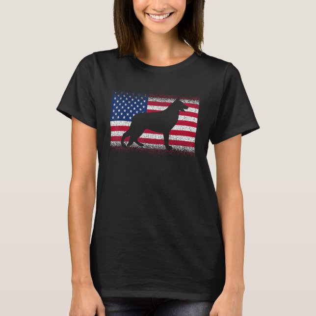 Camiseta Cachorro german shepherd com bandeira dos Estados  (Frente)