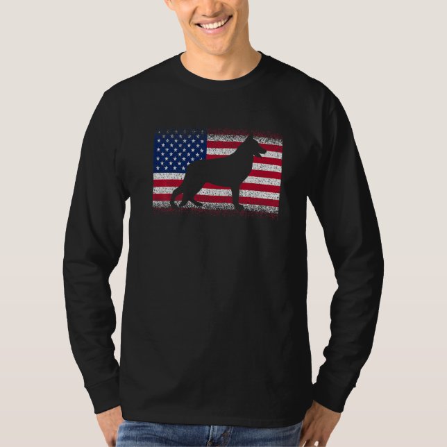 Camiseta Cachorro german shepherd com bandeira dos Estados  (Frente)