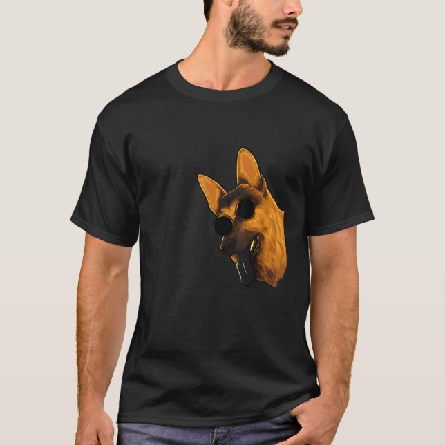 Camiseta Cachorro german shepherd com óculos de sol Shepher (Frente)