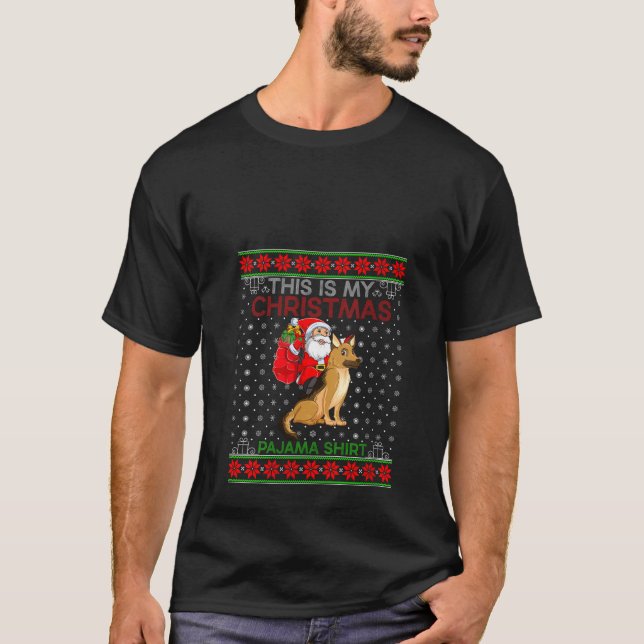 Camiseta Cachorro German shepherd do Sweater Feio Xmas (Frente)