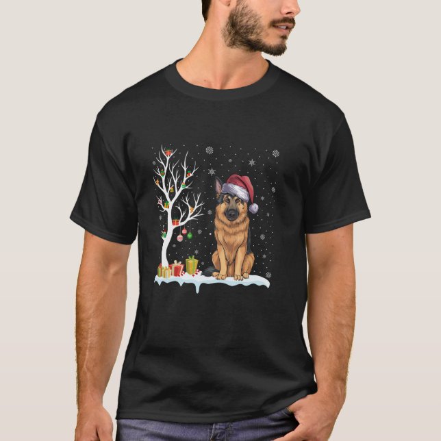 Camiseta Cachorro german shepherd Santa Hera Árvore Festiva (Frente)