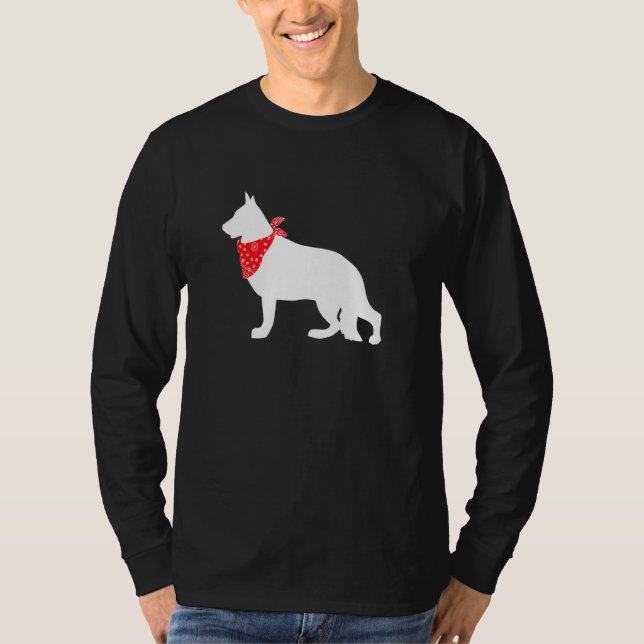 Camiseta Cachorro german shepherd Vestindo Bandana Vermelha (Frente)