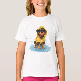 Camiseta Cachorro giratório Vestindo capa de chuva