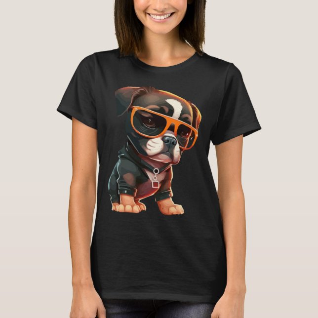 Camiseta Cachorro giro com óculos escuros (Frente)
