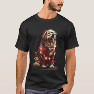 Camiseta Cachorro Golden Retriever de Natal com Óculos Chap