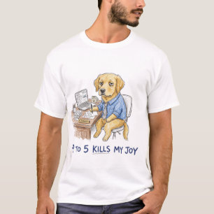 Camiseta Cachorro Golden Retriever Engraçado 9 a 5 Mata Min
