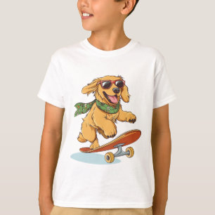 Camiseta Cachorro Golden Retriever fazendo skate