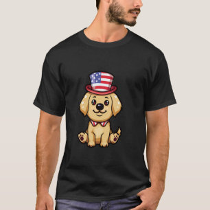 Camiseta Cachorro Golden Retriever Fofo Bandeira dos EUA 4 