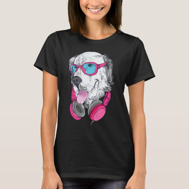 Camiseta Cachorro Golden Retriever Fofo Com Óculos De Sol E (Frente)