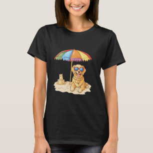 Camiseta Cachorro Golden Retriever Fofo Praia Arenosa Sombr