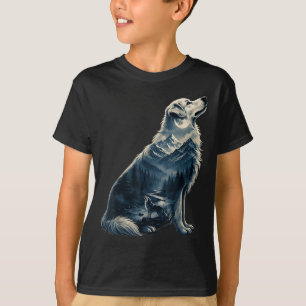 Camiseta Cachorro golden retriever montanha selvagem ao lua