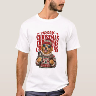 Camiseta Cachorro Golden Retriever Natal Alegre Inverno Leg