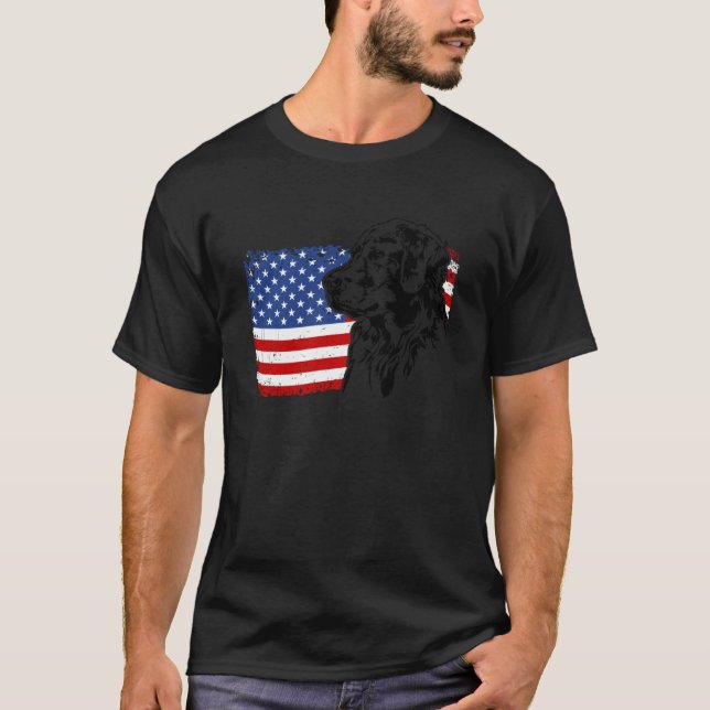 Camiseta Cachorro Golden Retriever Orgulhoso Bandeira Ameri (Frente)