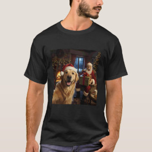 Camiseta Cachorro Golden Retriever Selfie com Papai Noel Na