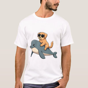 Camiseta Cachorro Golden Retriever Vintage Montando Baleia 