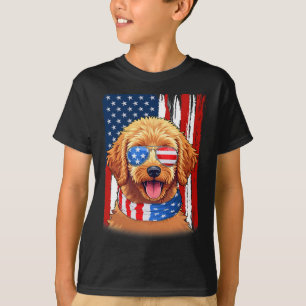 Camiseta Cachorro Goldendoodle Bandeira América EUA 4 De Ju