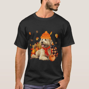 Camiseta Cachorro Goldendoodle Cachecol de Outono Bombas de
