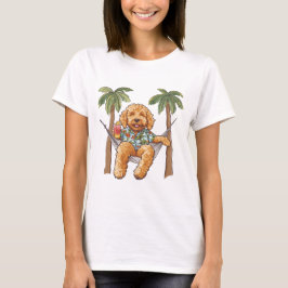 Camiseta Cachorro Goldendoodle com Roupa Havaiana