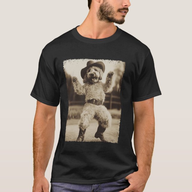 Camiseta Cachorro Goldendoodle Cowboy Divertido (Frente)