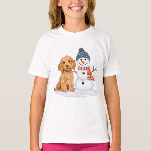 Camiseta Cachorro Goldendoodle no Inverno Fofinho Boneco de