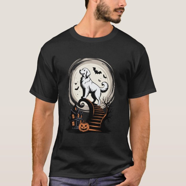 Camiseta Cachorro GR Retriever Dourado Lua Halloween Assust (Frente)