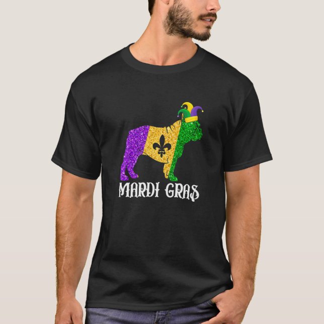 Camiseta Cachorro-Grande Francês Cachorro-Grande Mardi Gras (Frente)
