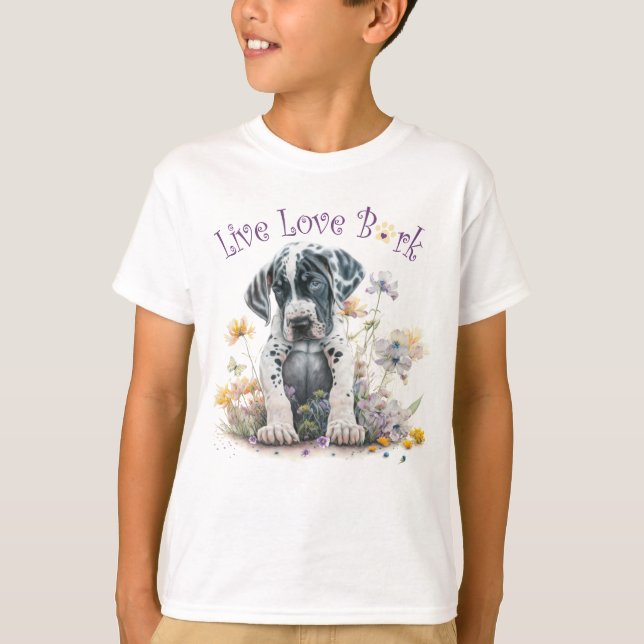 Camiseta Cachorro Great Dane Floral Fofo (Frente)