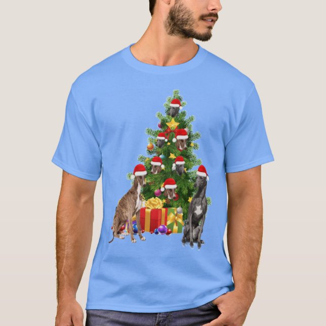 Camiseta Cachorro Greyhound árvore de Natal engraçado (Frente)