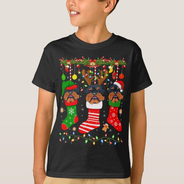 Camiseta Cachorro Griffon De Bruxelas Nas Meias De Natal Xm (Frente)