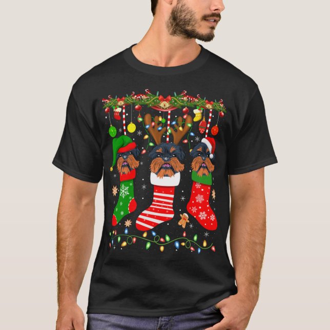 Camiseta Cachorro Griffon De Bruxelas Nas Meias De Natal Xm (Frente)