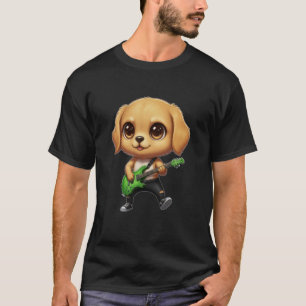 Camiseta Cachorro Guitarrista Kawaii Chibi Engraçado Retrie