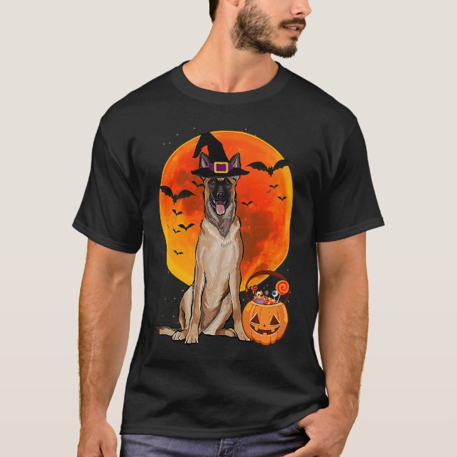 Camiseta Cachorro Halloween Belga Malinoi Jack O Lantern Pu (Frente)