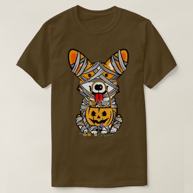 Camiseta Cachorro Halloween Costume Welsh Corgi Mummy Pumpk (Frente do Design)