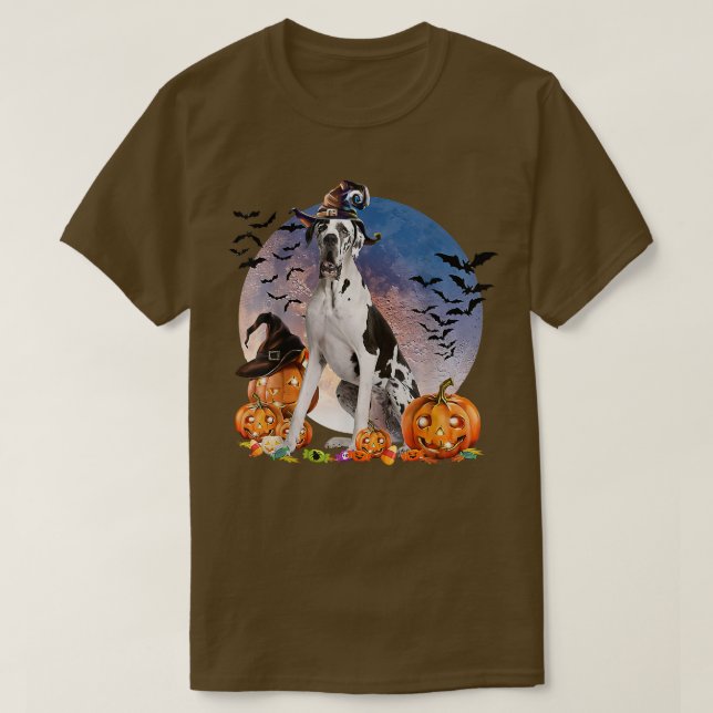 Camiseta Cachorro Halloween Grande Dane Jack O Lanterna Pum (Frente do Design)