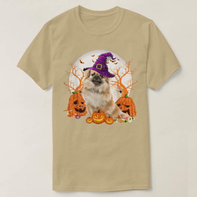 Camiseta Cachorro Halloween Tibetano - Espanhol Jack O Lant (Frente do Design)