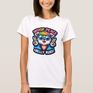 Camiseta Cachorro Hippie Engraçado Estilo anos 60 "Au, Paz 