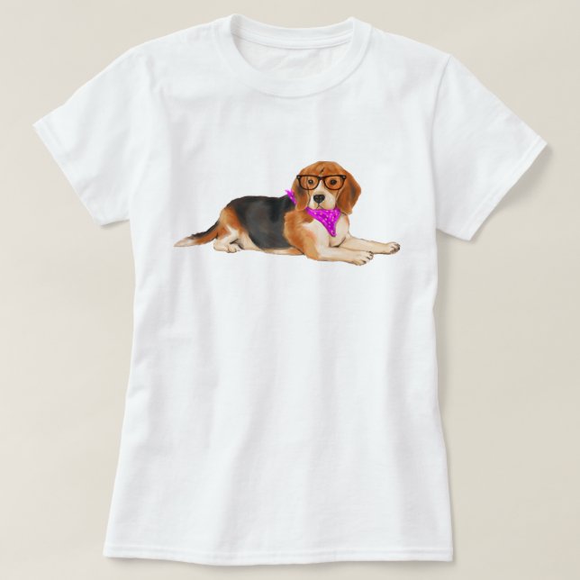 Camiseta Cachorro-Hipster pintado à mão (Frente do Design)