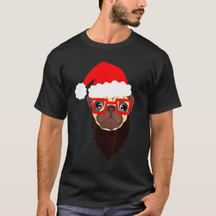 Camiseta Cachorro Hipster Pug Usando Óculos Barba Chapéu de