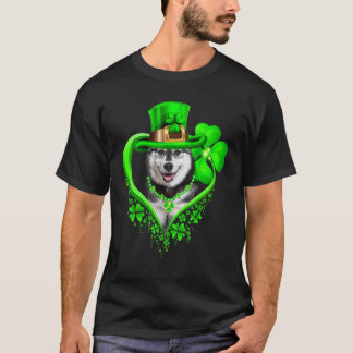 Camiseta Cachorro Husky Amante do Dia de São Patrício Trevo