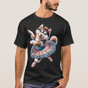 Camiseta Cachorro Husky Bailarina Dançando para Homens Mulh