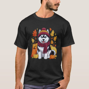 Camiseta Cachorro Husky Engraçado Dia de Ação de Graças Fol